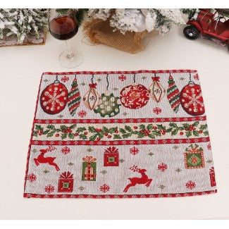 Servet pentru Masa, Kaveny, Model Globulete si Cadouri, Tematica Craciun, 43 x 34 cm, Rosu
