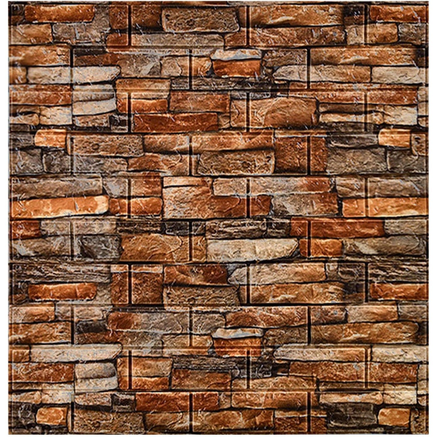 Set 10 Placi Tapet 3D, Kaveny, 70 x 77 cm, Grosime 3 mm, din Polietilena, Model Caramida, Suprafata acoperita 5.3 mp, Piatra Rosie
