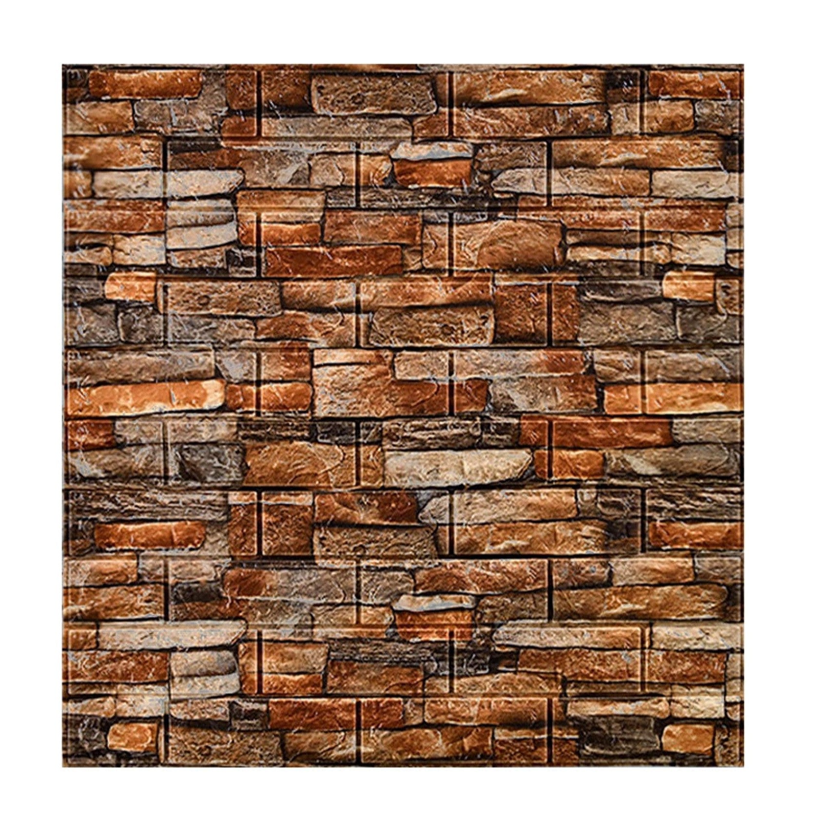 Set 10 Placi Tapet 3D, Kaveny, 70 x 77 cm, Grosime 3 mm, din Polietilena, Model Caramida, Suprafata acoperita 5.3 mp, Piatra Rosie