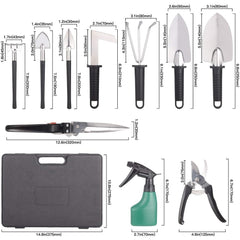 Set 10 Unelte de Gradina, Kadeny, pentru Plantare Prelucrare Sol si Ingrijire Plante, Manere Negre, Material PVC si Otel Inoxidabil, Cutie Inclusa, 37x28x7 cm, Negru