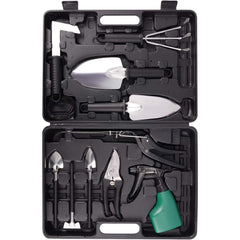 Set 10 Unelte de Gradina, Kadeny, pentru Plantare Prelucrare Sol si Ingrijire Plante, Manere Negre, Material PVC si Otel Inoxidabil, Cutie Inclusa, 37x28x7 cm, Negru