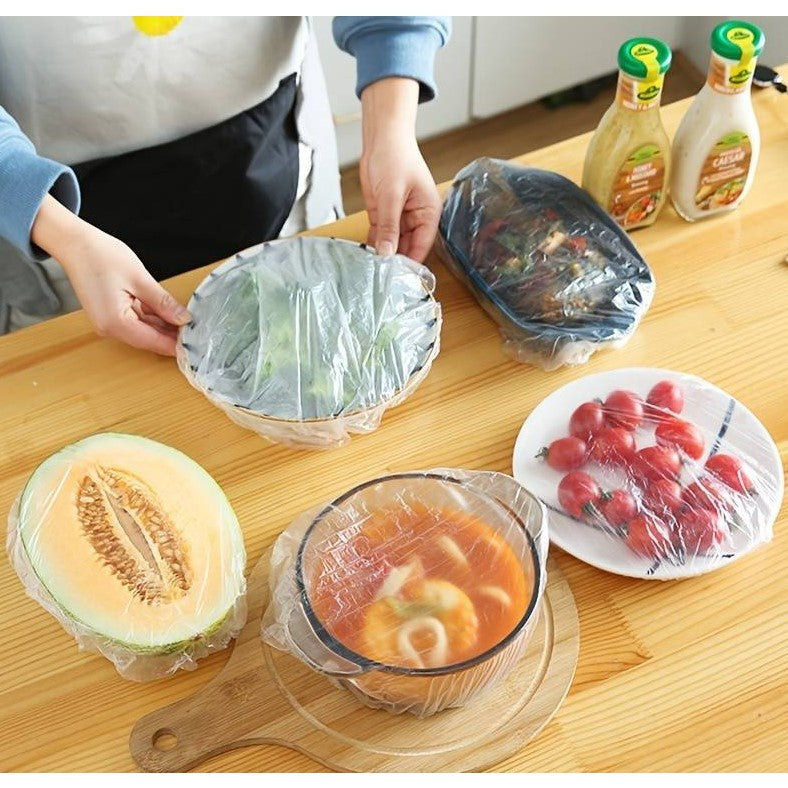 Set 100 Folie de Protectie Elastica pentru Alimente si Boluri Kadeny, material plastic, prospetime, diametrul 12 - 40 cm