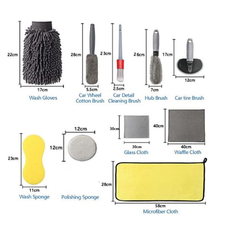 Set 12 Accesorii pentru Curatare Auto, Kadeny, Interior si Exterior, Curatare Jante, Cauciucuri, Gri