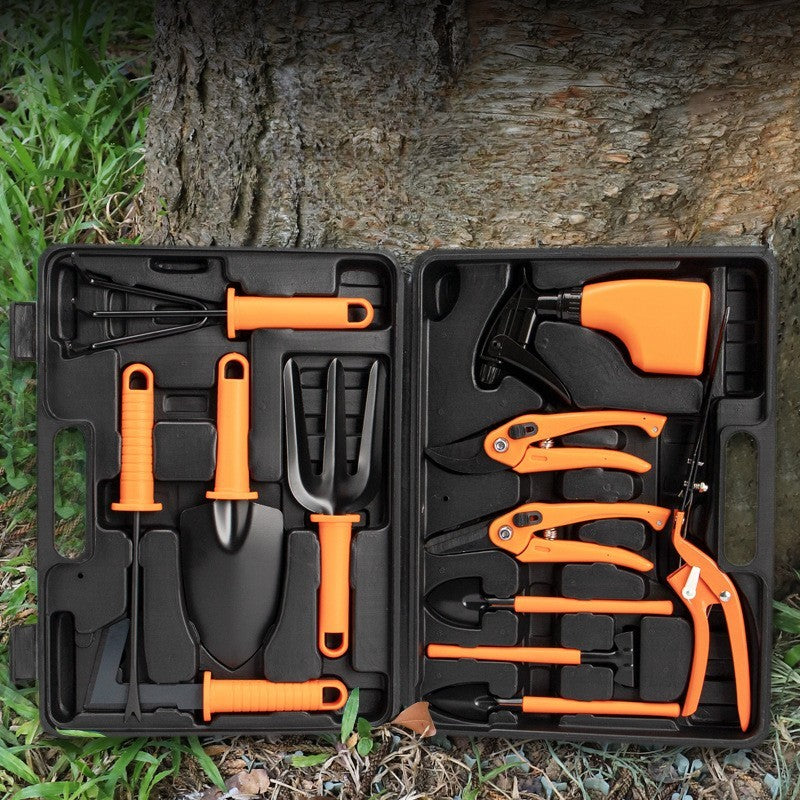 Set 12 accesorii pentru gradinarit Kadeny, geanta depozitare inclusa, otel inoxidabil, 37 x 27 cm, portocaliu