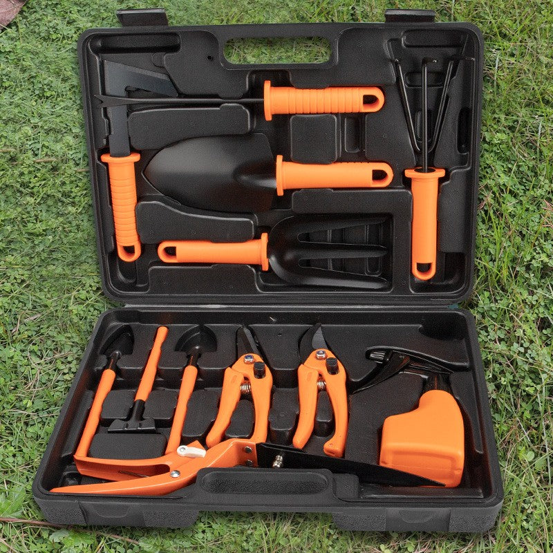 Set 12 accesorii pentru gradinarit Kadeny, geanta depozitare inclusa, otel inoxidabil, 37 x 27 cm, portocaliu