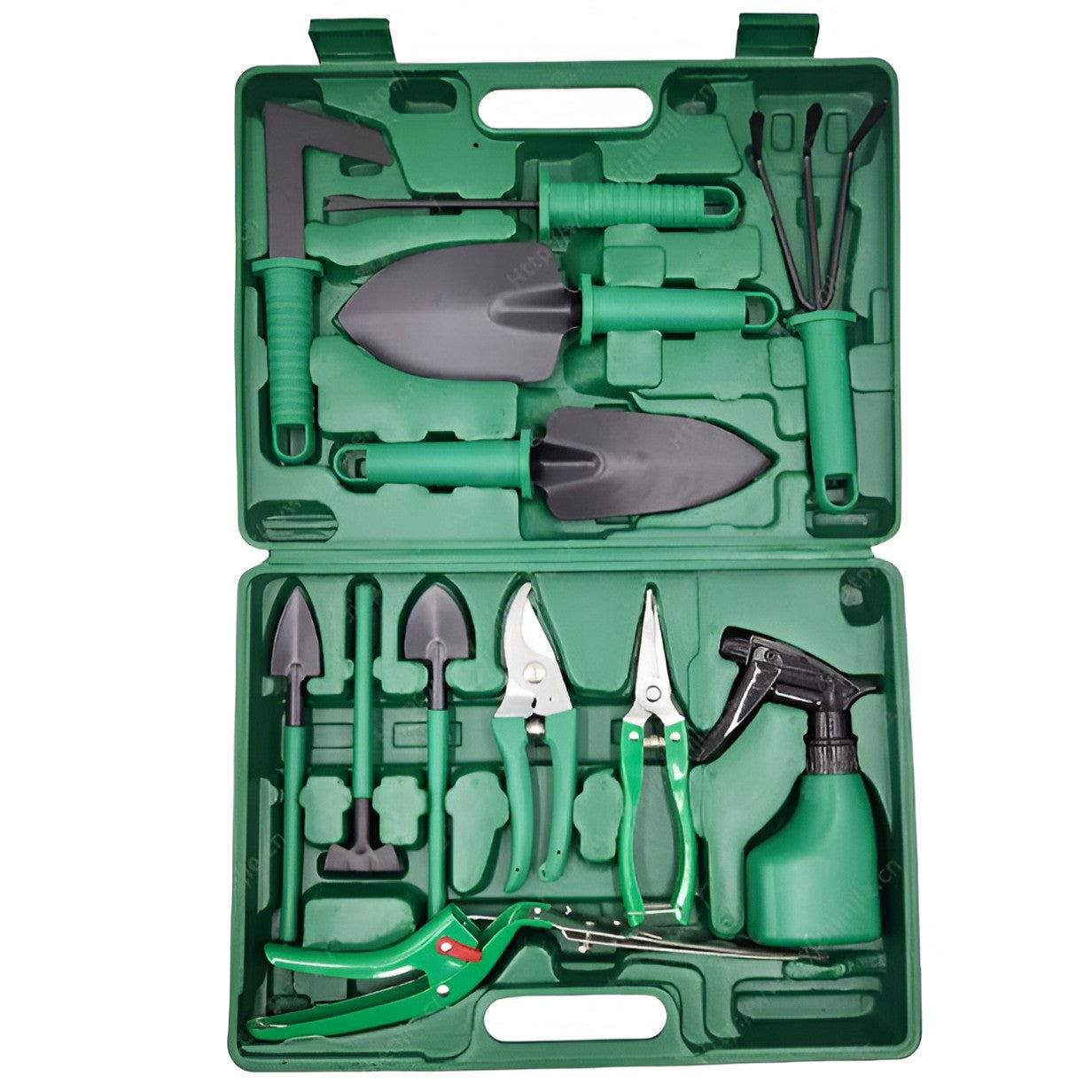 Set 12 Unelte de Gradina, Kadeny, pentru Plantare Prelucrare Sol si Ingrijire Plante, Material PVC si Otel, Cutie Inclusa, 38 x 29 cm, Verde Deschis