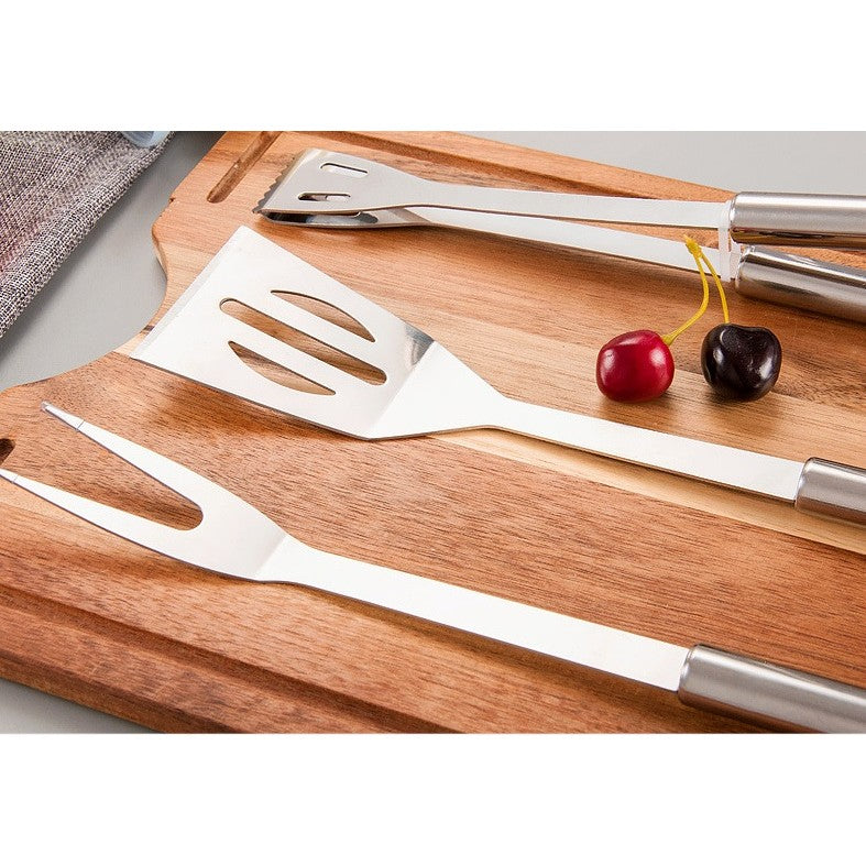 Set 14 Ustensile pentru Gratar cu Termometru, Kadeny, din Otel Inoxidabil, Geanta Oxford, Argintiu