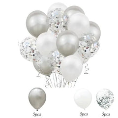 Set 15 baloane pentru petrecere, Kaveny, alb/argintiu, 30 cm