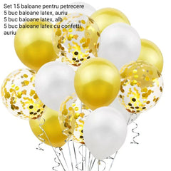 Set 15 baloane pentru petrecere, Kaveny, alb/auriu, 30 cm