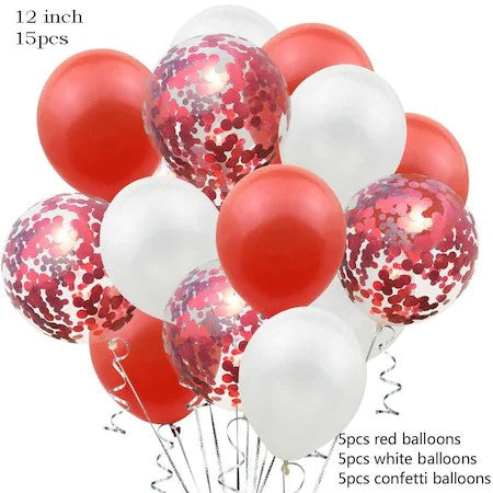 Set 15 baloane pentru petrecere, Kaveny, alb/rosu, 30 cm