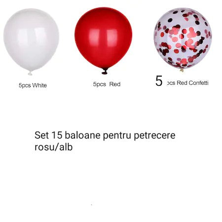 Set 15 baloane pentru petrecere, Kaveny, alb/rosu, 30 cm