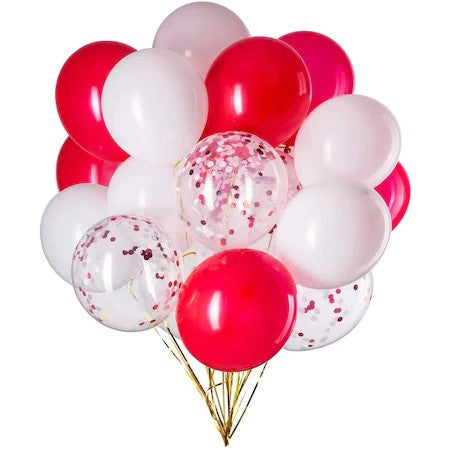 Set 15 baloane pentru petrecere, Kaveny, alb/rosu, 30 cm