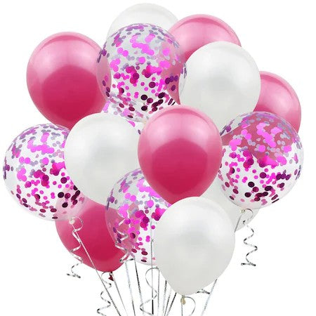 Set 15 baloane pentru petrecere, Kaveny, alb/roz, 30 cm