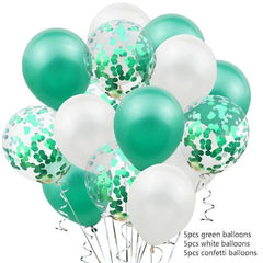Set 15 baloane pentru petrecere, Kaveny, alb/verde, 30 cm