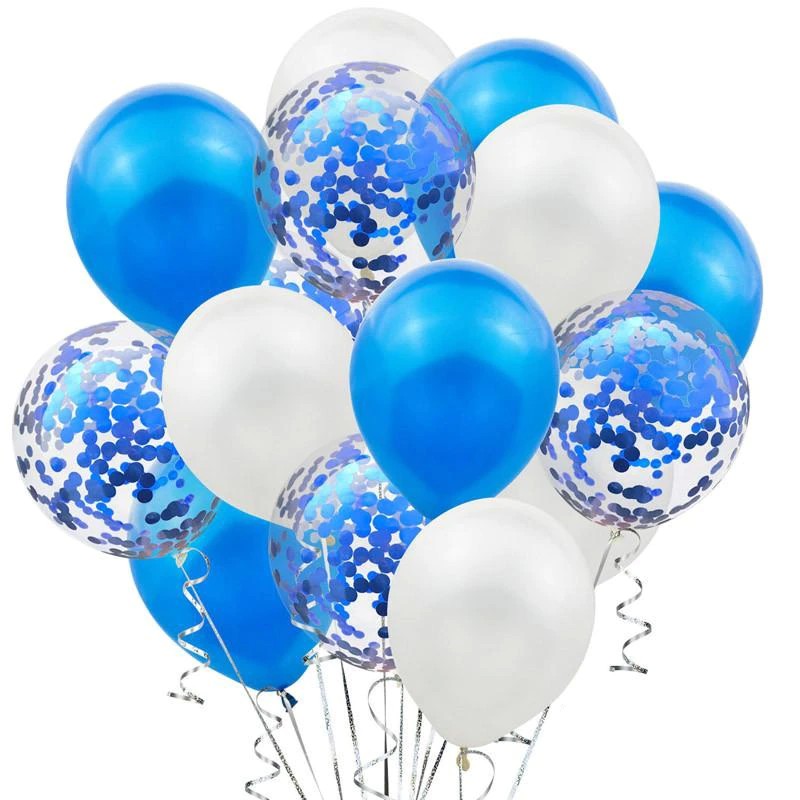 Set 15 baloane pentru petrecere, Kaveny, albastru/ alb, 30 cm