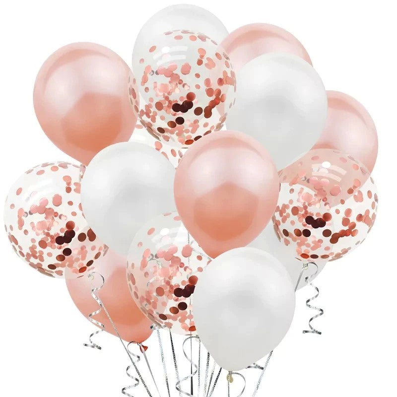 Set 15 baloane pentru petrecere, Kaveny, rose gold/ alb, 30 cm