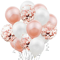 Set 15 baloane pentru petrecere, Kaveny, rose gold/ alb, 30 cm