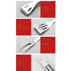 Set 16 Ustensile pentru Gratar, Kadeny, din Otel Inoxidabil, Geanta Oxford, Argintiu