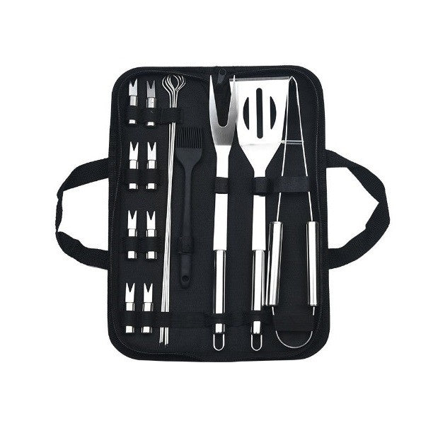 Set 16 Ustensile pentru Gratar, Kadeny, din Otel Inoxidabil, Geanta Oxford, Argintiu