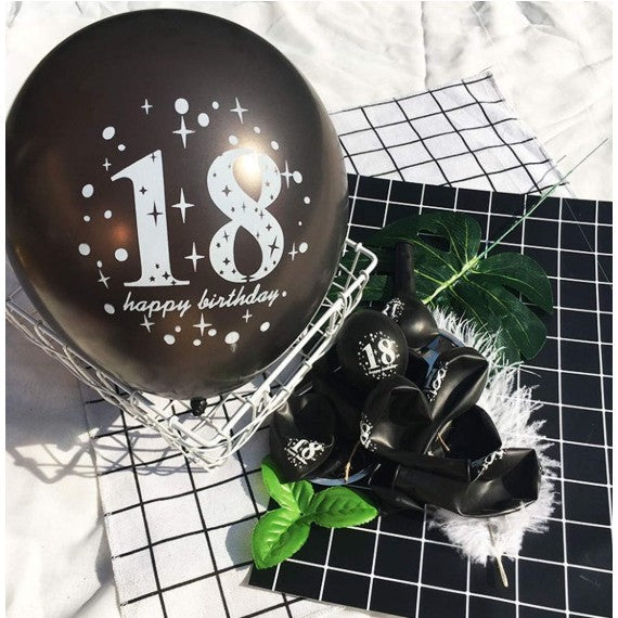 Set 18 Baloane Majorat, Kaveny, din Latex, Metalizate, Mesaj 18 Happy Birthday, 30 cm, cu Confetti, Auriu/Negru
