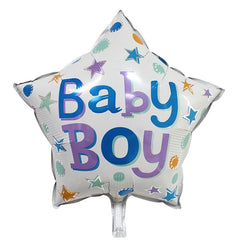 Set 2 Baloane din Folie Metalizata, Kaveny, Figurine Stea si Cerc, Tema Botez Baietel, 45 cm, Ambalaj Individual, Pai Inclus, Umflare cu Aer sau Heliu, Albastru