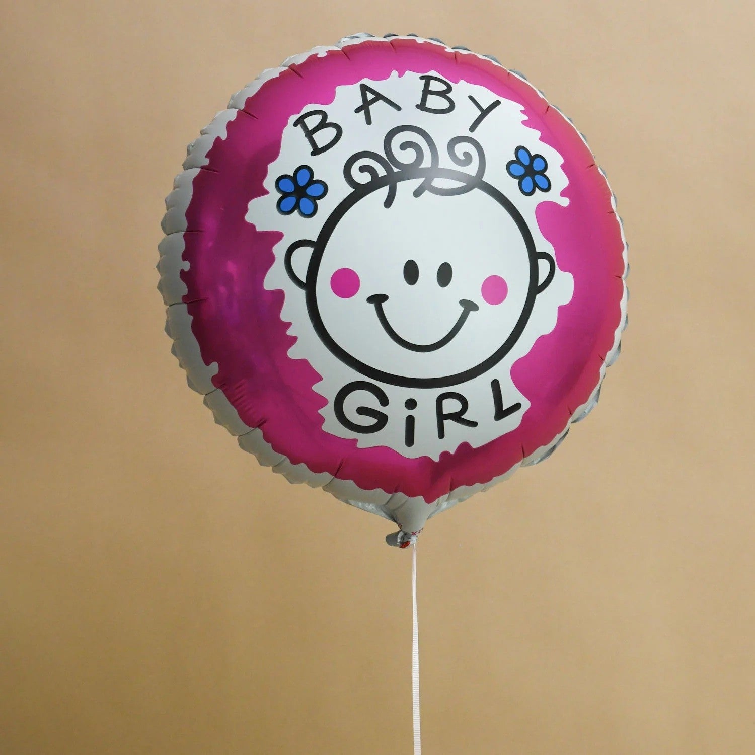 Set 2 Baloane din Folie Metalizata, Kaveny, Figurine Inima si Cerc, Tema Botez Fetita, 45 cm, Ambalaj Individual, Pai Inclus, Umflare cu Aer sau Heliu, Roz