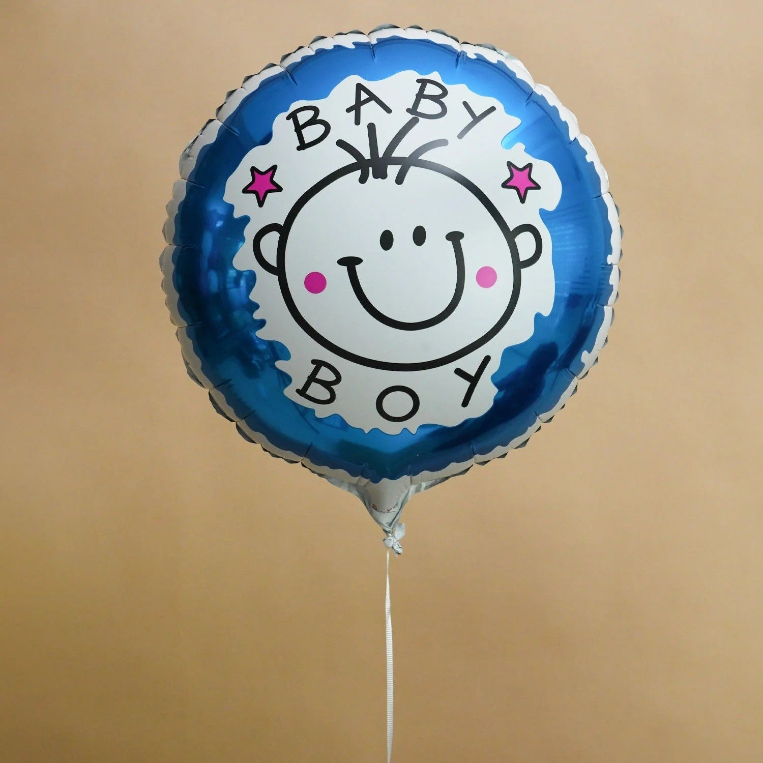 Set 2 Baloane din Folie Metalizata, Kaveny, Figurine Stea si Cerc, Tema Botez Baietel, 45 cm, Ambalaj Individual, Pai Inclus, Umflare cu Aer sau Heliu, Albastru