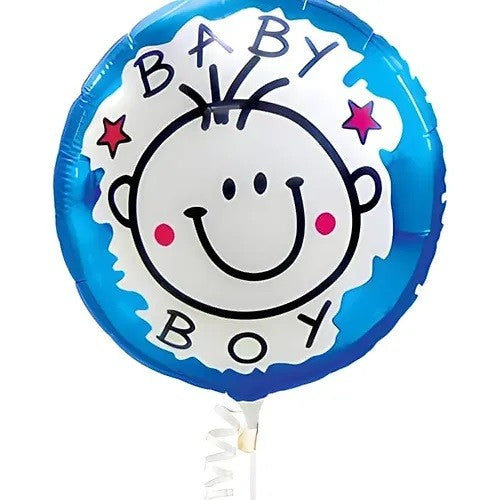 Set 2 Baloane din Folie Metalizata, Kaveny, Figurine Stea si Cerc, Tema Botez Baietel, 45 cm, Ambalaj Individual, Pai Inclus, Umflare cu Aer sau Heliu, Albastru