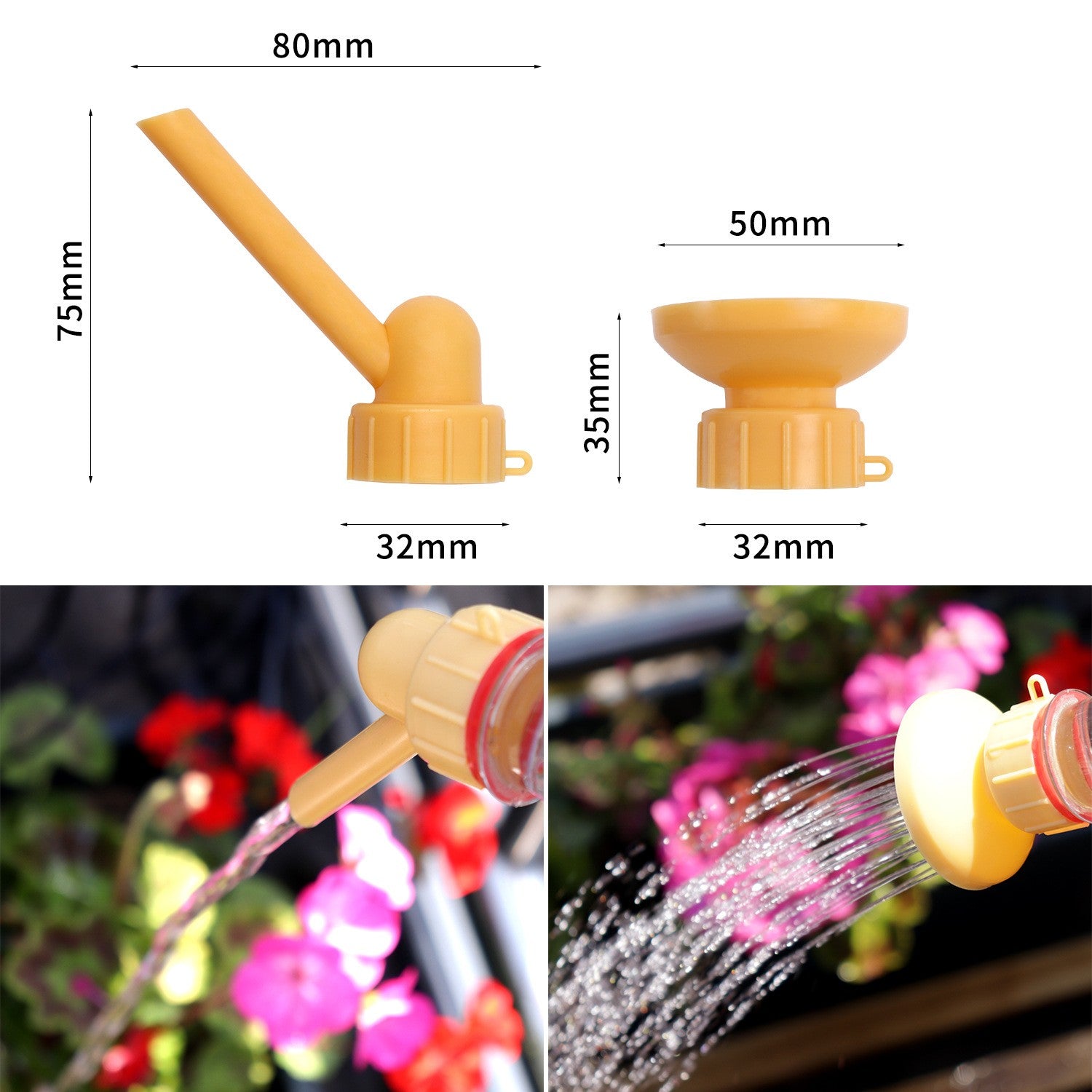 Set 2 capace de sticla pentru irigat florile Kaveny, stropitoare si teava, practic si usor de utilizat, portabil, reutilizabil, 8 x 7.5 cm, galben