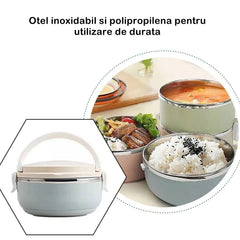 Set 2 Caserole pentru alimente Kaveny, lunch box, 1400 ml, otel inoxidabil, maner, valva aerisire, 15.5 x 15 cm, inchidere etansa, multicolor