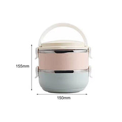 Set 2 Caserole pentru alimente Kaveny, lunch box, 1400 ml, otel inoxidabil, maner, valva aerisire, 15.5 x 15 cm, inchidere etansa, multicolor