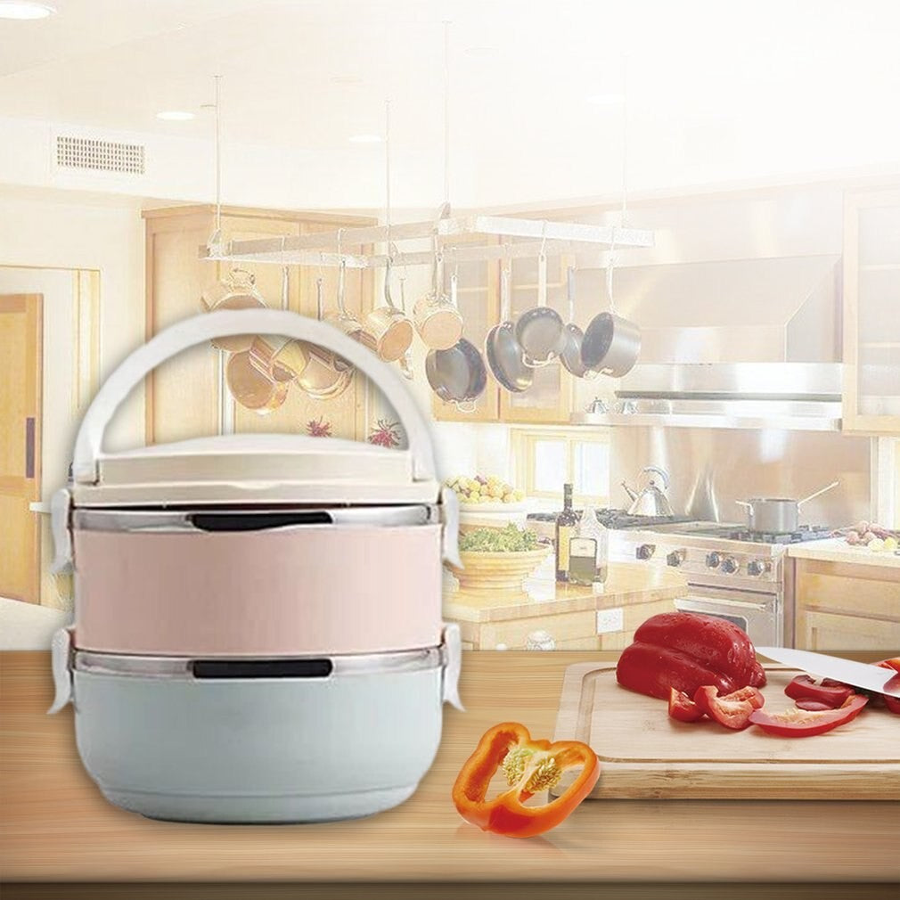 Set 2 Caserole pentru alimente Kaveny, lunch box, 1400 ml, otel inoxidabil, maner, valva aerisire, 15.5 x 15 cm, inchidere etansa, multicolor