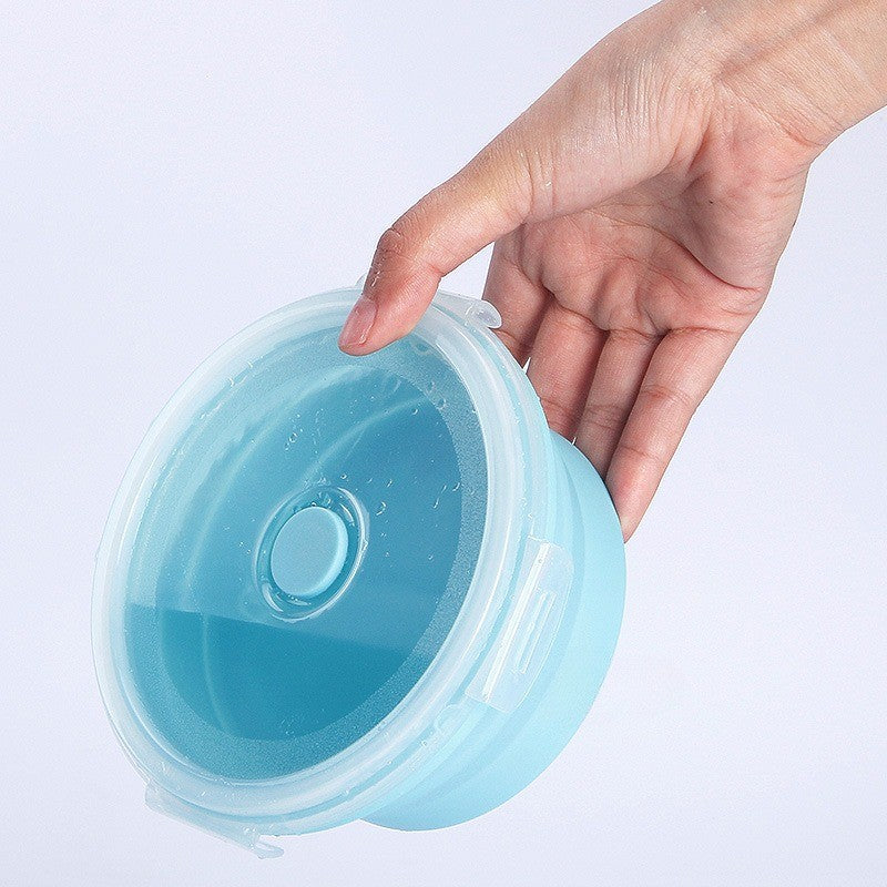 Set 2 caserole rotunde pliabile Kaveny, din silicon, rezistenta la temperaturi ridicate, usor de depozitat si curatat, 500 si 800 ml, utilizare in cuptorul cu microunde, albastra