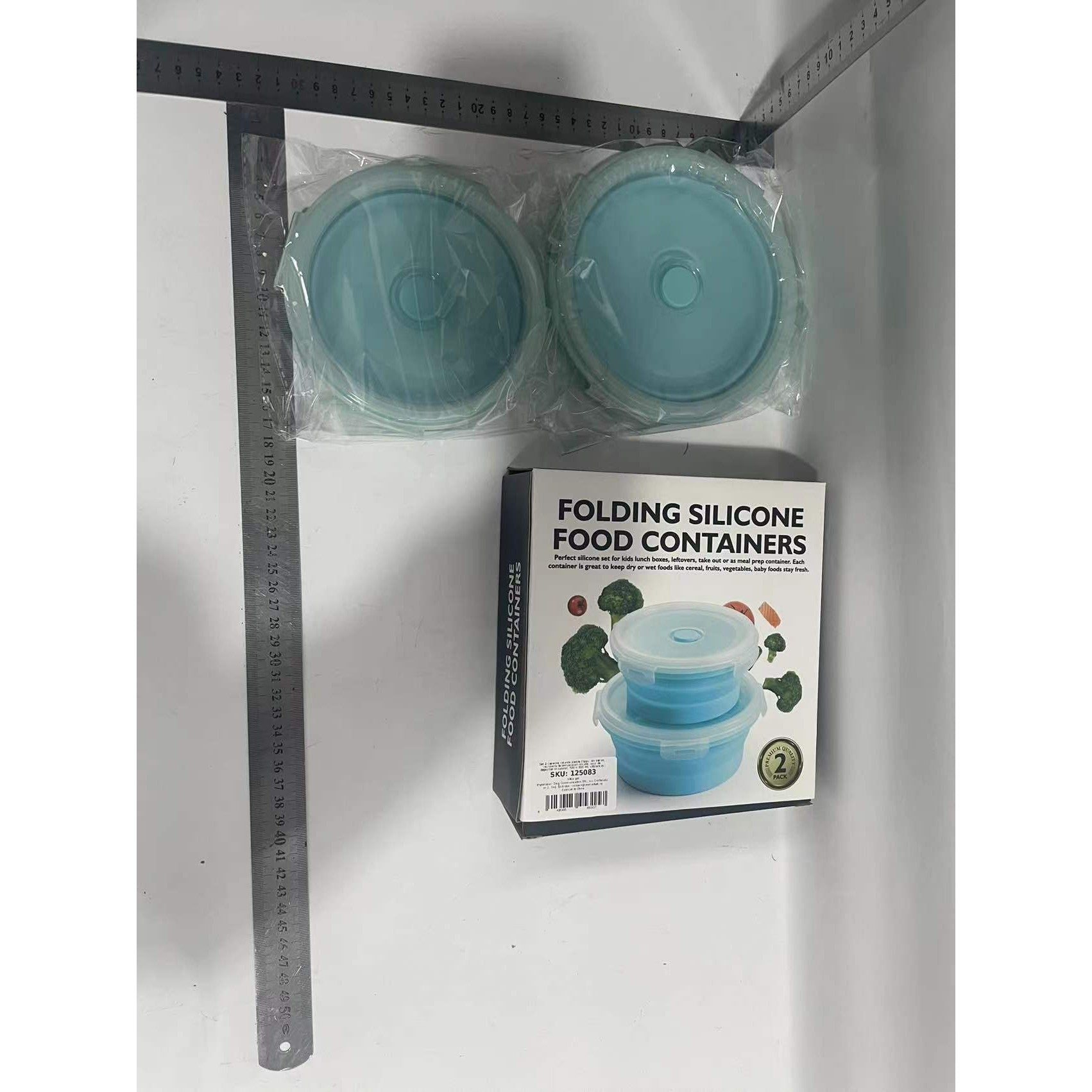 Set 2 caserole rotunde pliabile Kaveny, din silicon, rezistenta la temperaturi ridicate, usor de depozitat si curatat, 500 si 800 ml, utilizare in cuptorul cu microunde, albastra