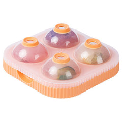 Forma Sfere de Gheata pentru Wiskey si Cocktail-uri Kadeny, 4 Sfere, Material Plastic/Silicon Alimentar, Diametru 6.5 cm, cu Orificiu Tip Palnie pentru Umplere, 17 x 17 x 7 cm, Portocaliu