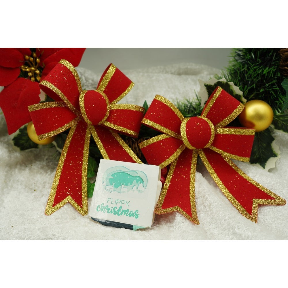 Set 2 fundite pentru brad, Rosii, cu margini aurii, 13 x 18 cm, PVC, Kadeny