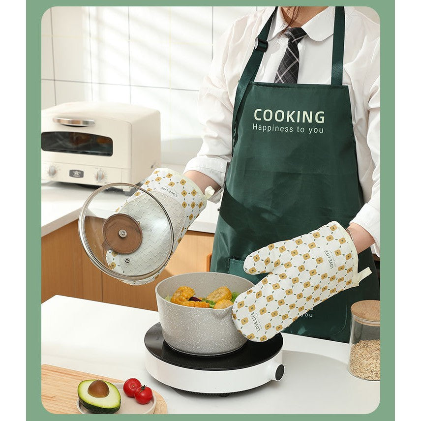 Set 2 manusi cuptor Kadeny, manusa de bucatarie,  rezistenta 330 grade, textil si cauciuc, 26.5x18 cm, alb