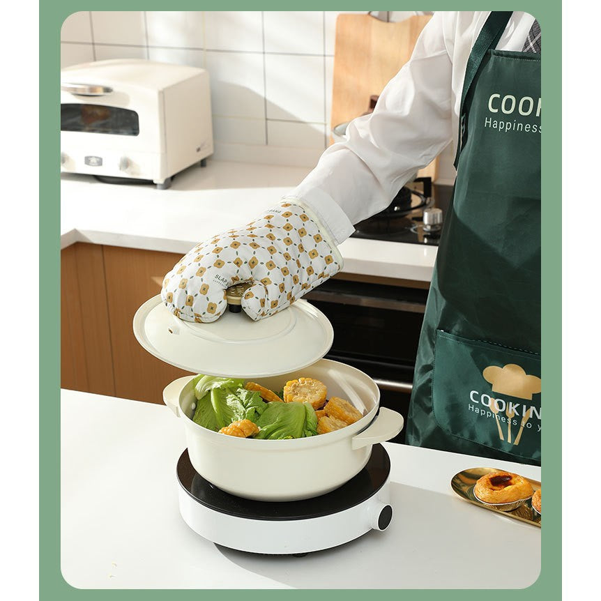 Set 2 manusi cuptor Kadeny, manusa de bucatarie,  rezistenta 330 grade, textil si cauciuc, 26.5x18 cm, alb