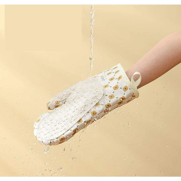 Set 2 manusi cuptor Kadeny, manusa de bucatarie,  rezistenta 330 grade, textil si cauciuc, 26.5x18 cm, alb