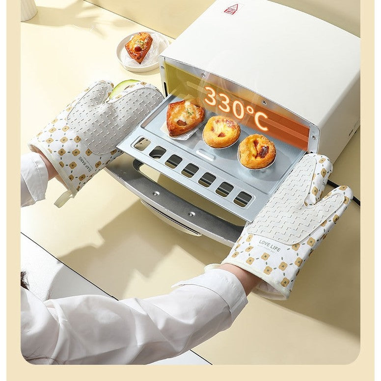 Set 2 manusi cuptor Kadeny, manusa de bucatarie,  rezistenta 330 grade, textil si cauciuc, 26.5x18 cm, alb