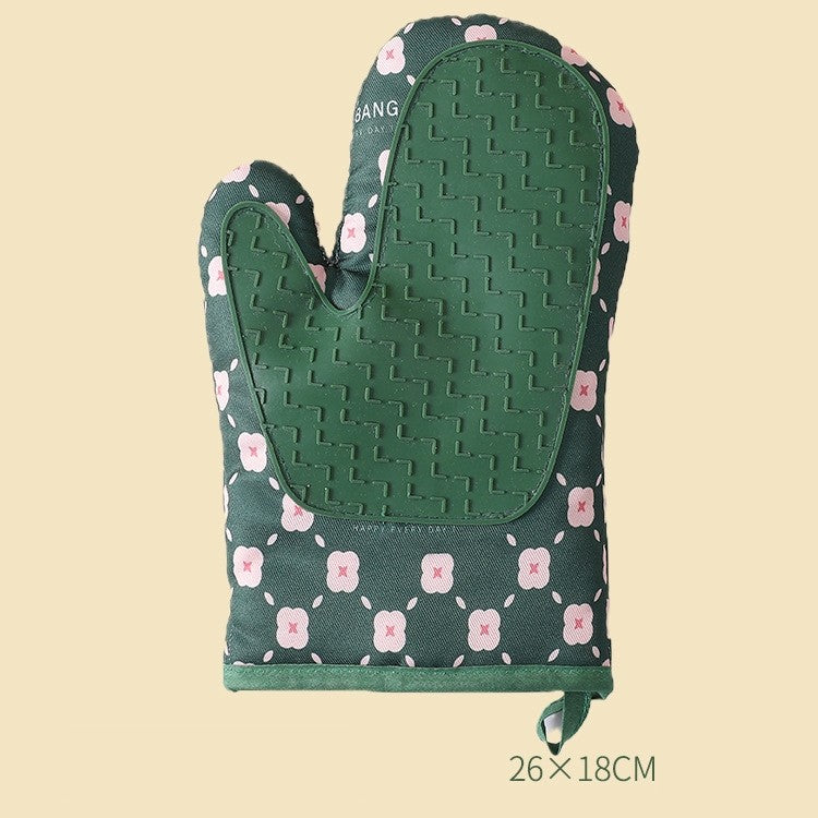 Set 2 manusi cuptor Kadeny, manusa de bucatarie,  rezistenta 330 grade, textil si cauciuc, 26.5x18 cm, verde