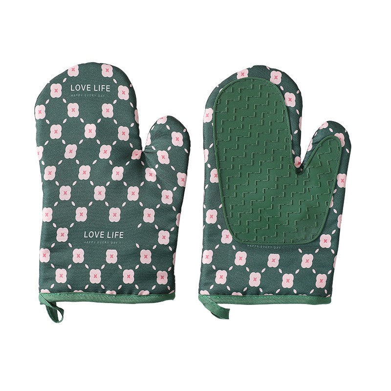 Set 2 manusi cuptor Kadeny, manusa de bucatarie,  rezistenta 330 grade, textil si cauciuc, 26.5x18 cm, verde