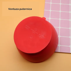 Set 2 piese diversificare bebelusi si copii din silicon Kaveny, bol cu ventuza, lingurita din lemn si silicon, pentru gustari, fara alergeni, rosu