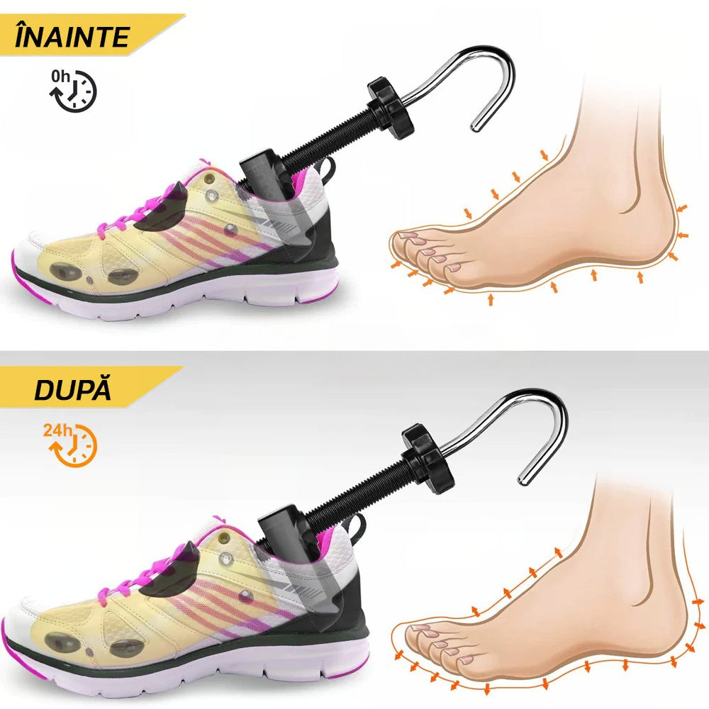 Set 2 Sanuri/Calapoade Reglabilile, Kaveny, pentru Alungit si Largit Pantofi, Geanta si Incaltator Incluse, Universale, Unisex, din ABS Premium, Arc, Marime 35 - 42, Galben/Negru