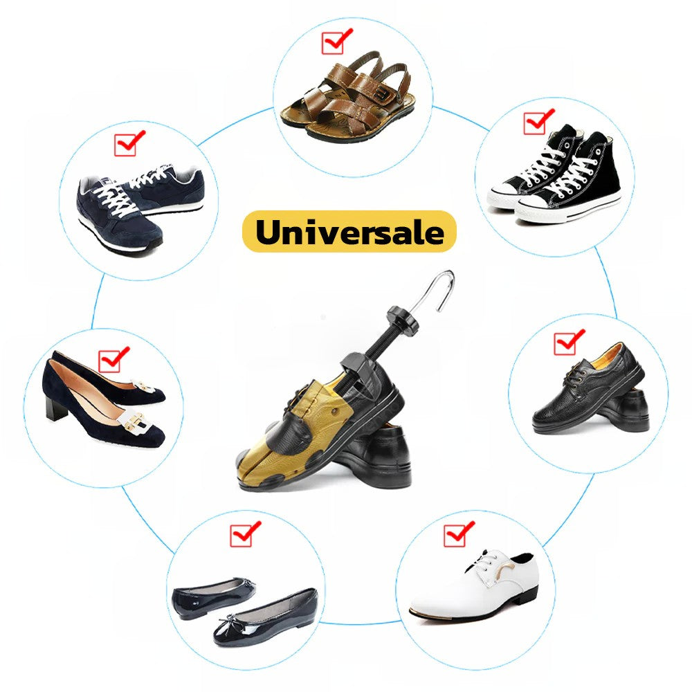 Set 2 Sanuri/Calapoade Reglabilile, Kaveny, pentru Alungit si Largit Pantofi, Geanta si Incaltator Incluse, Universale, Unisex, din ABS Premium, Arc, Marime 35 - 42, Galben/Negru