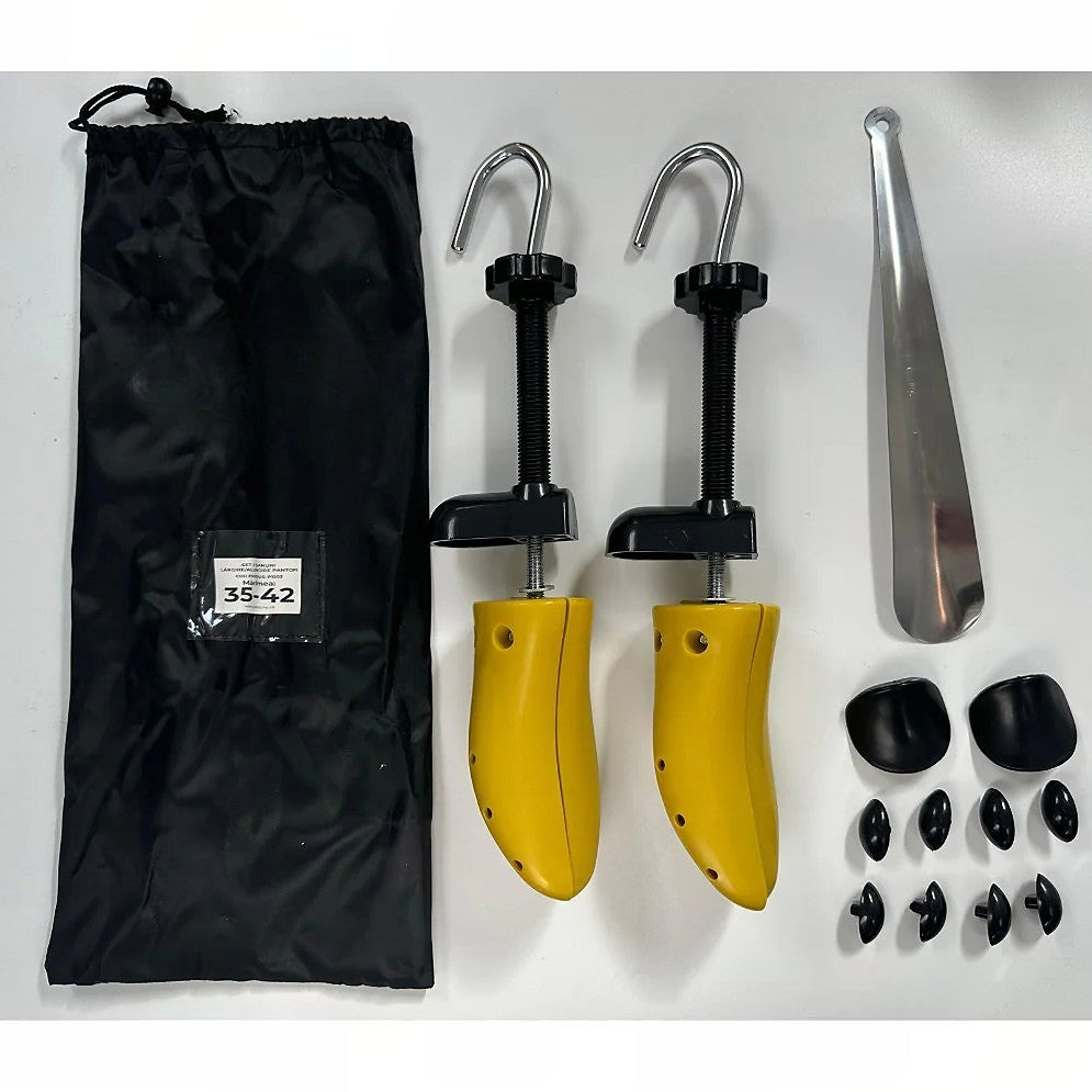 Set 2 Sanuri/Calapoade Reglabilile, Kaveny, pentru Alungit si Largit Pantofi, Geanta si Incaltator Incluse, Universale, Unisex, din ABS Premium, Arc, Marime 35 - 42, Galben/Negru