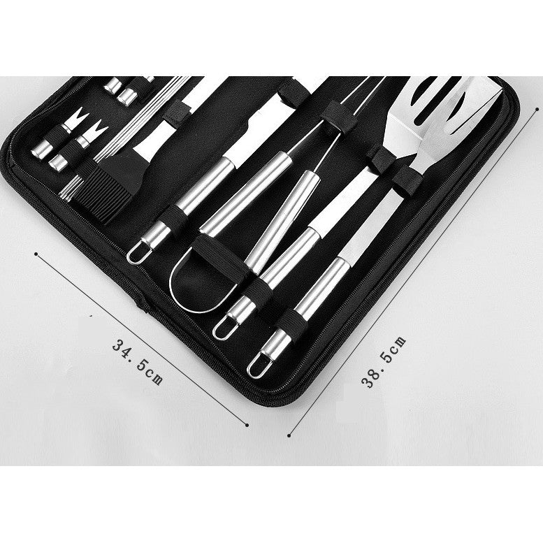 Set 20 Ustensile pentru Gratar, Kadeny, din Otel Inoxidabil, Geanta Oxford, Argintiu