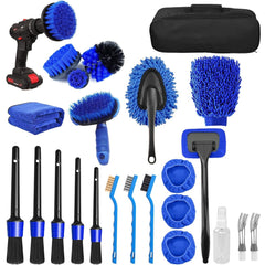Set 25 Accesorii pentru Curatare Auto, Kadeny, din PP si Microfibra, Interior/Exterior, 30 x 24 x 12 cm, Albastru/Negru