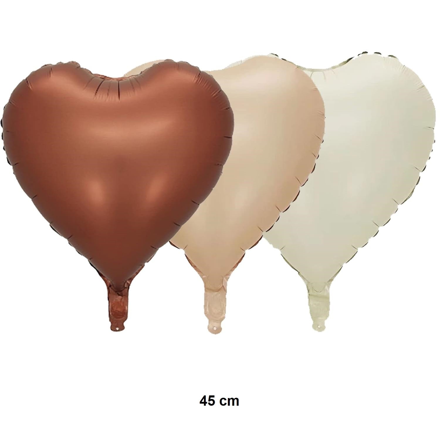 Set 3 Baloane din Folie Metalizata, Kaveny, Figurine Inimi, Tema Ziua Indragostitilor, 45 cm, Ambalaj Individual, Pai Inclus, Umflare cu Aer sau Heliu, Crem/Maro
