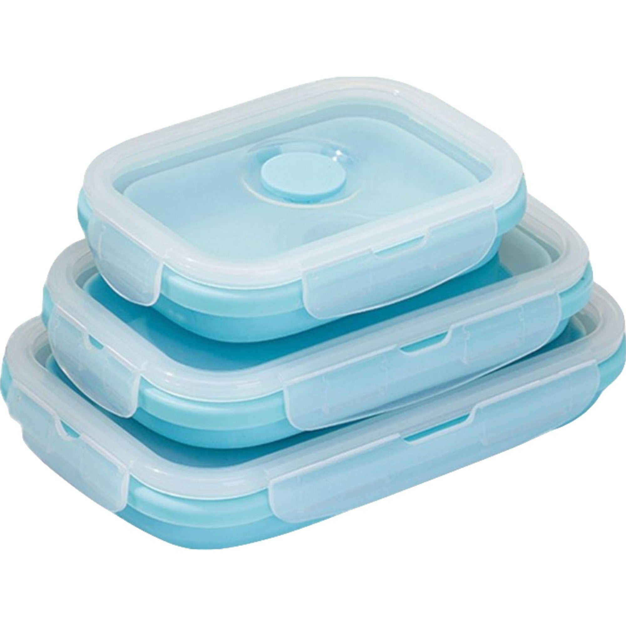 Set 3 caserole pliabile Kaveny, din silicon, rezistenta la temperaturi ridicate, usor de depozitat si curatat, 350/500/800 ml, utilizare in cuptorul cu microunde, albastra
